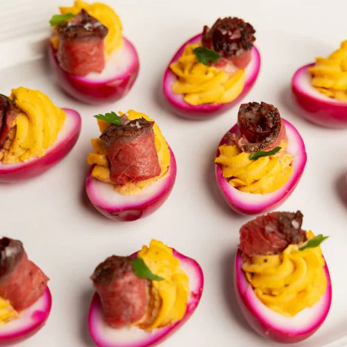 Pink Deviled Eggs With Steak | MEATER