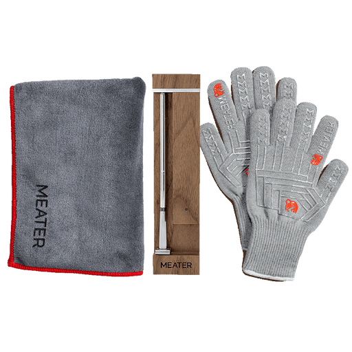MEATER Pro Walnut, Grillhandschuhe und Mikrofasertuch im Bundle View 2