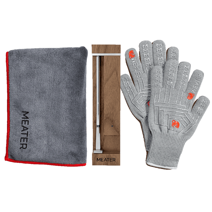 MEATER Pro Walnut, Grillhandschuhe und Mikrofasertuch im Bundle