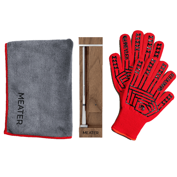 MEATER Pro Walnut, Grillhandschuhe und Mikrofasertuch im Bundle