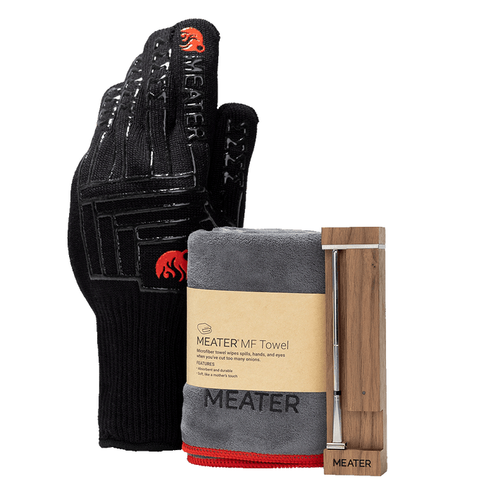 MEATER Pro Walnut, Grillhandschuhe und Mikrofasertuch im Bundle
